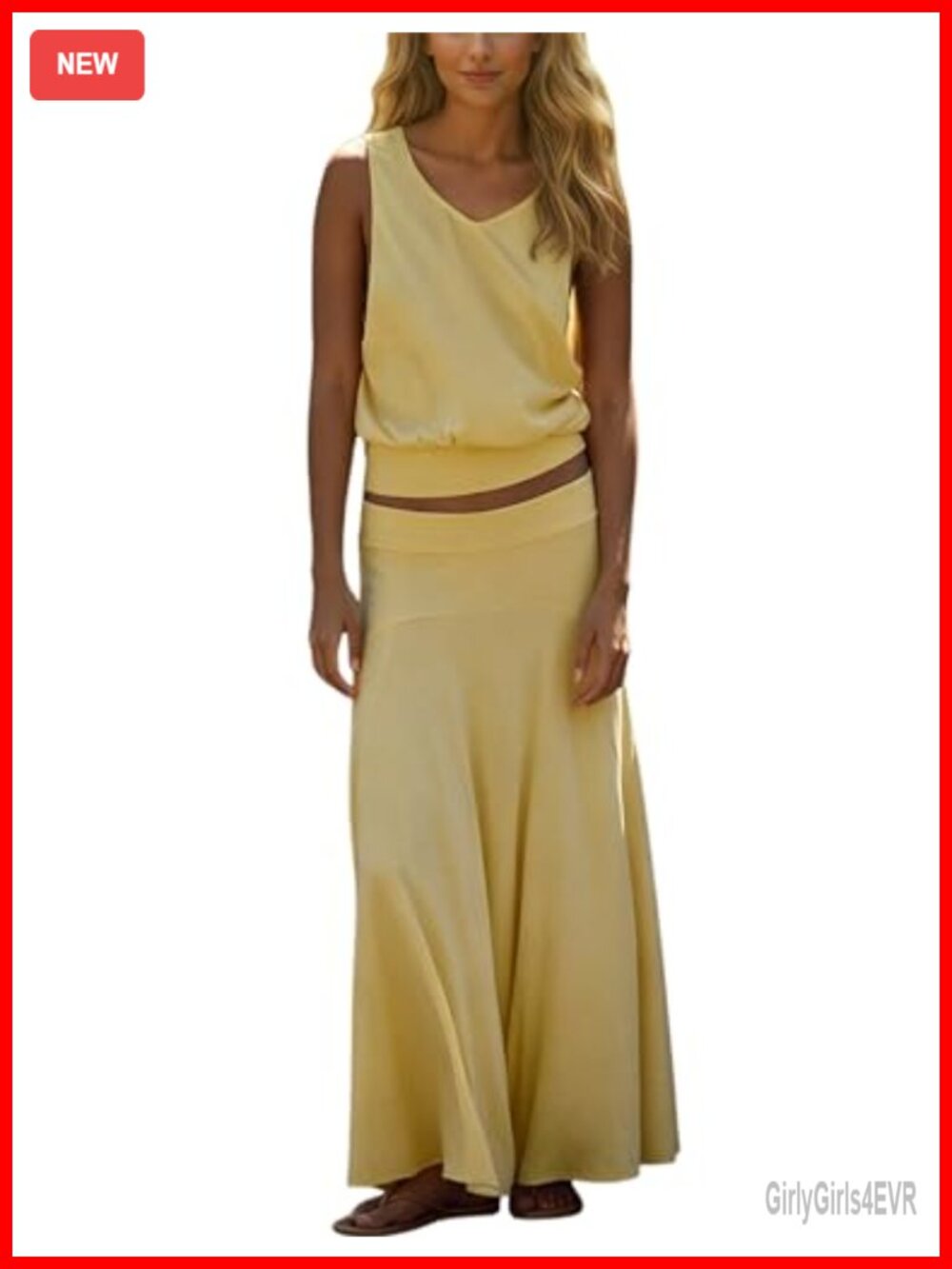 Women's Cotton Blend V Neck Tank Top & Maxi Skirt Set Loose Fit 2 Piece